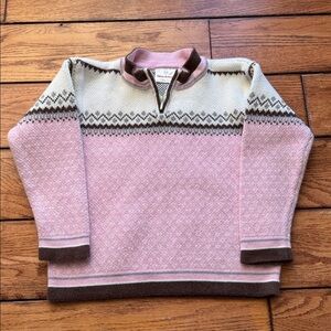 Hanna Andersson Girls Fair Isle‎ Nordic Pink Cream Patterned Cotton Sweater Sz 5